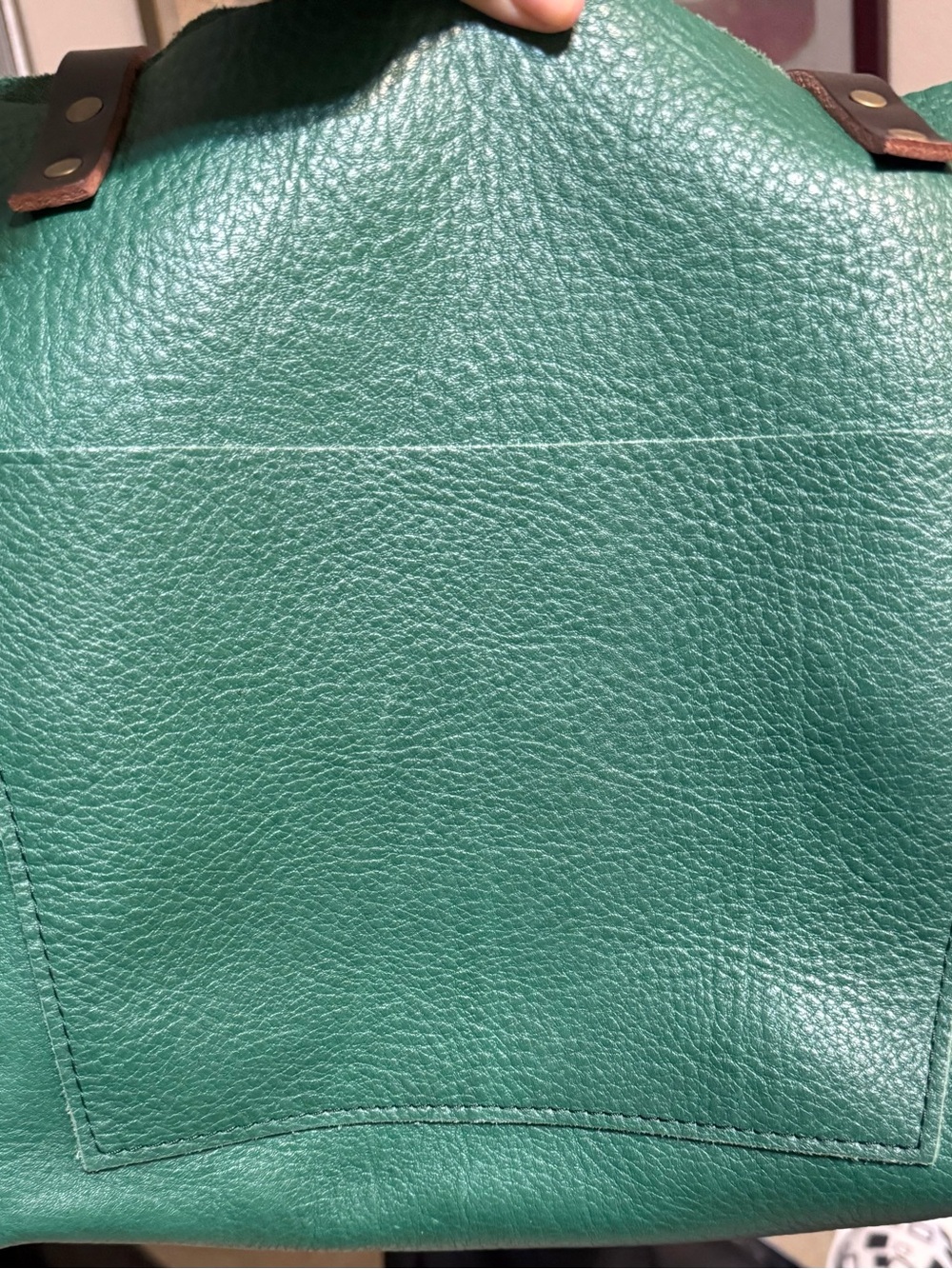 Portland Leather Bacalar large Green Tote with Brown Straps - Picture 2 of 4